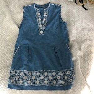 Chambray embroidered mini dress